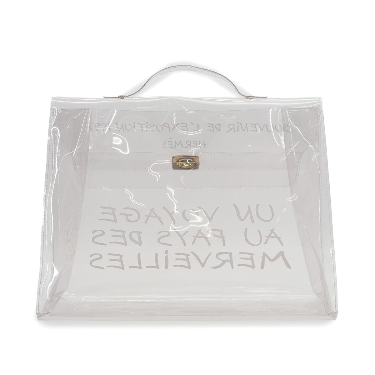 PURPOSE HERMES VINYL KELLY SOUVENIR DE L' EXPOSITION 1997 CLEAR HAND BAG GOLD HARDWARE 90326842