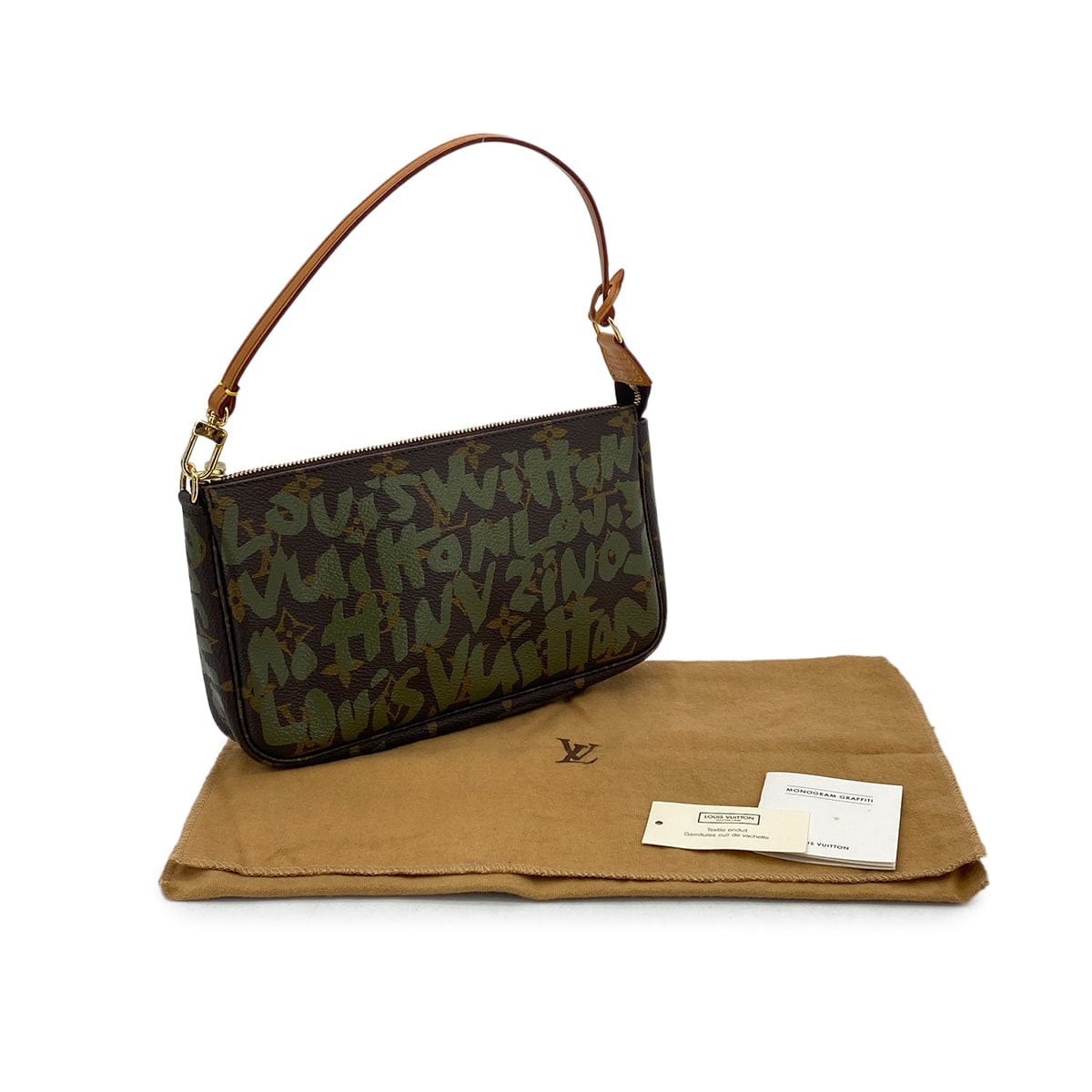 PURPOSE LOUIS VUITTON MONOGRAM GRAFFITI POCHETTE ACCESSOIRES HAND BAG BROWN GREEN M92191 90299295