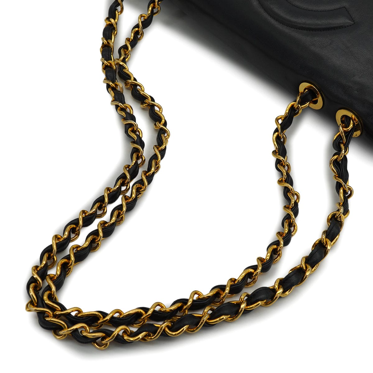 PURPOSE VINTAGE CHANEL BIG COCO CHAIN SHOULDER BAG BLACK LAMB SKIN GOLD HARDWARE 90327079