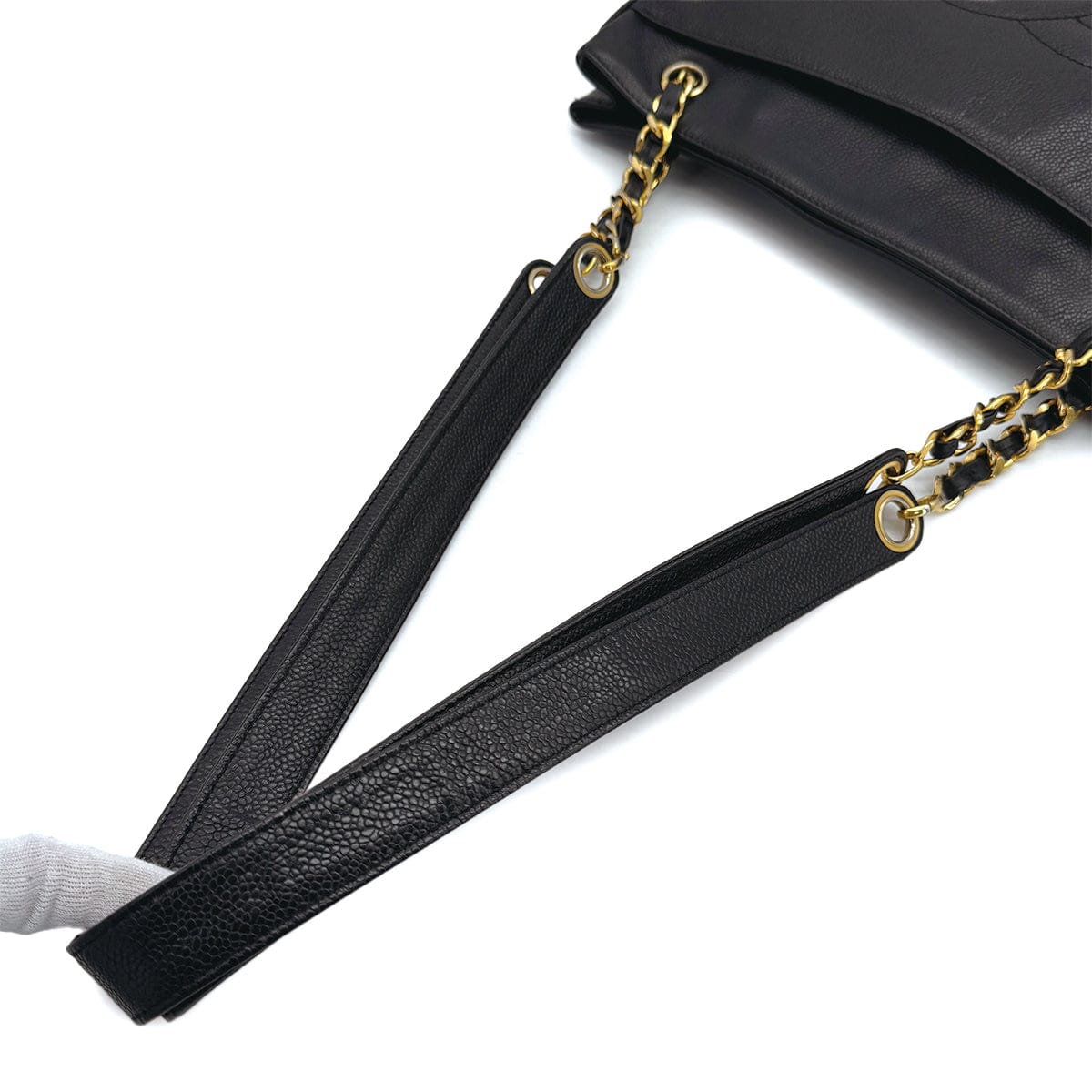 PURPOSE VINTAGE CHANEL BIG COCO CHAIN TOTE BAG BLACK LAMB SKIN GOLD HARDWARE 90317006