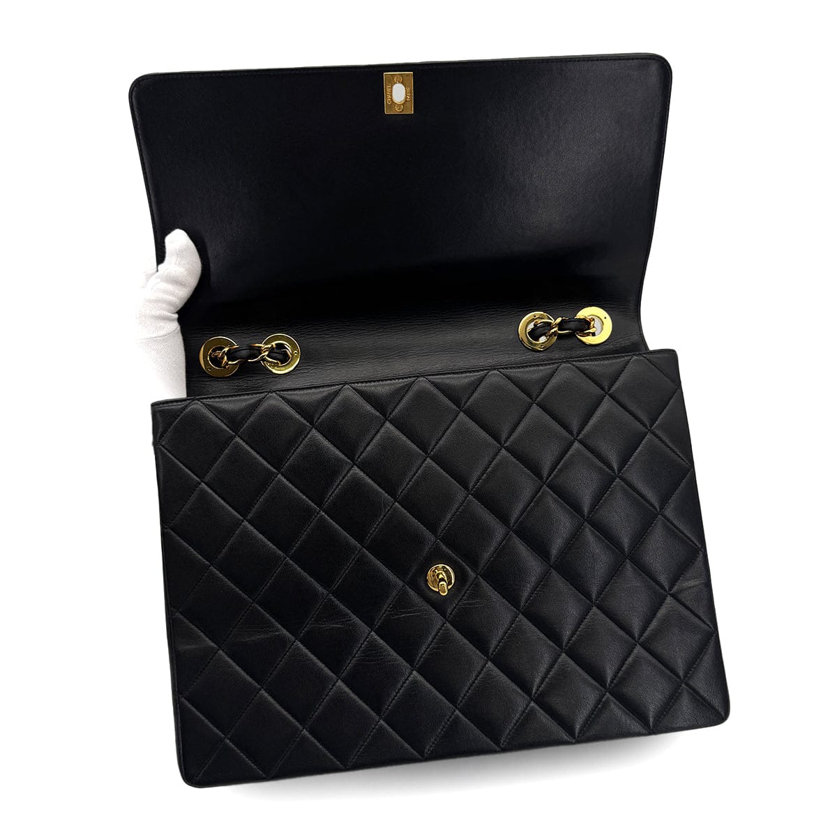 PURPOSE VINTAGE CHANEL BIG COCO MATELASSE CHAIN SHOULDER BAG BLACK LAMB SKIN GOLD HARDWARE 90317852
