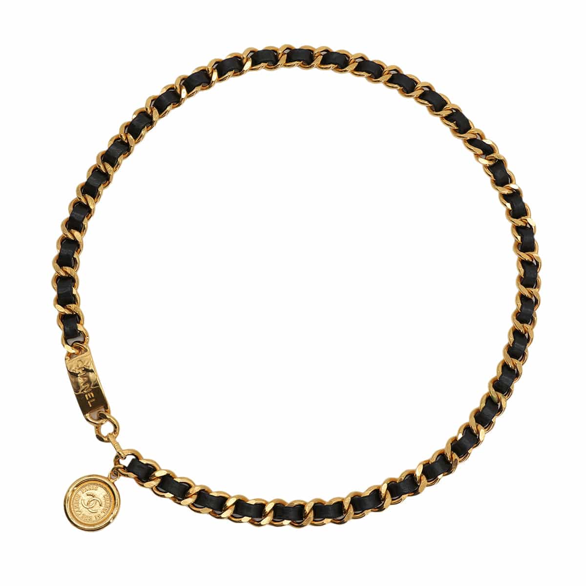 PURPOSE VINTAGE CHANEL CHAIN BELT COCOMARK BLACK GOLD LEATHER ACCESSORY 90323142