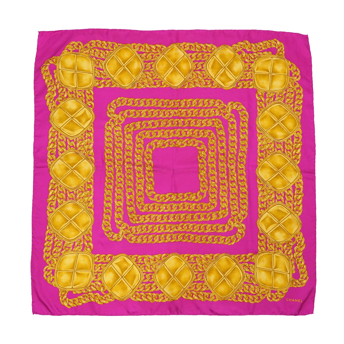 PURPOSE VINTAGE CHANEL CHAIN PATTERN SCARF PINK GOLD SILK 90322145