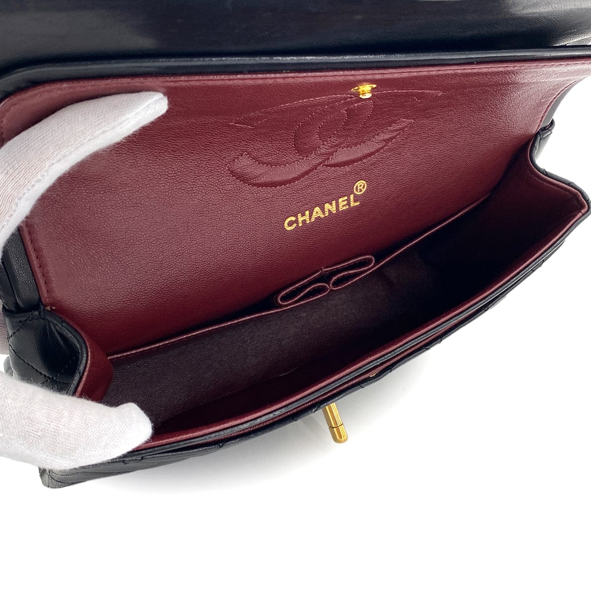 PURPOSE VINTAGE CHANEL CLASSIC FLAP MEDIUM CHAIN SHOULDER BAG BLACK LAMB SKIN GOLD HARDWARE 90324635