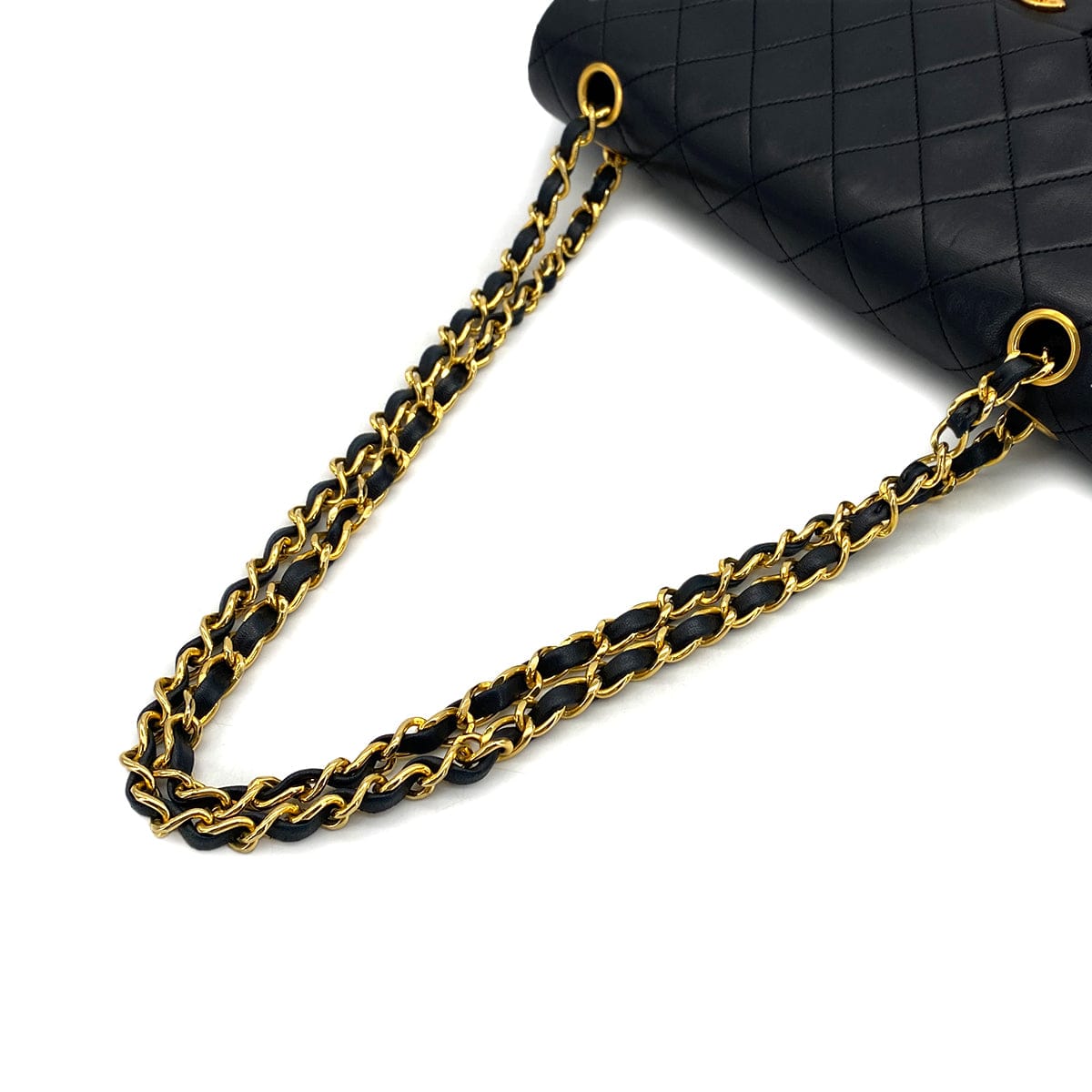 PURPOSE VINTAGE CHANEL CLASSIC FLAP MEDIUM CHAIN SHOULDER BAG BLACK LAMB SKIN GOLD HARDWARE 90324635
