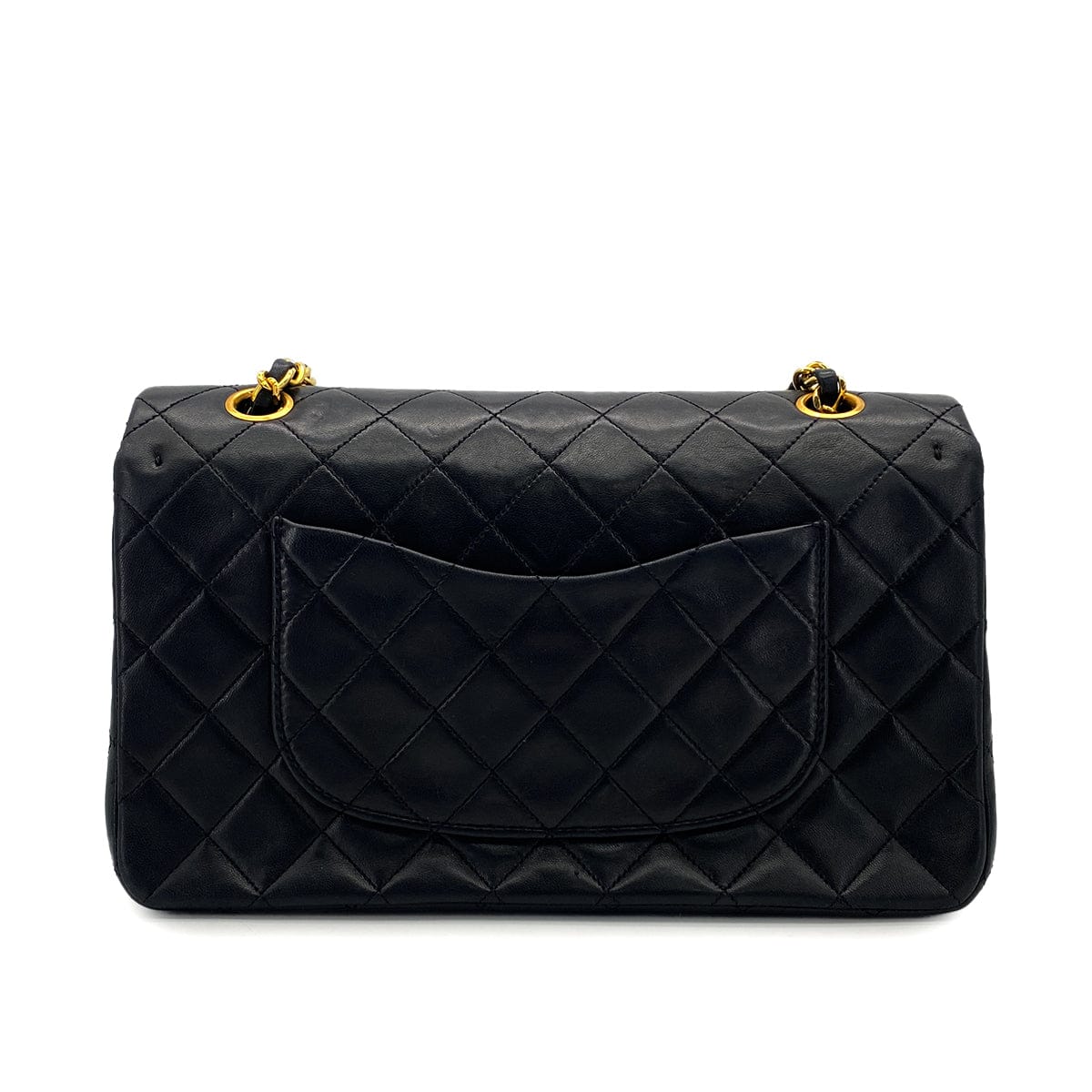 PURPOSE VINTAGE CHANEL CLASSIC FLAP MEDIUM CHAIN SHOULDER BAG BLACK LAMB SKIN GOLD HARDWARE 90324635