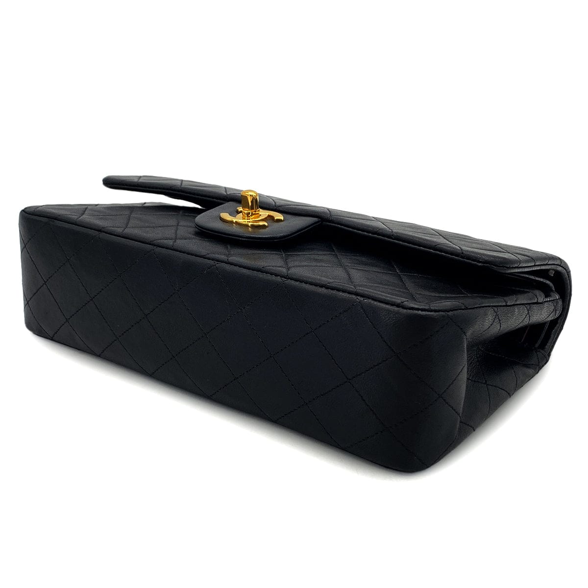 PURPOSE VINTAGE CHANEL CLASSIC FLAP MEDIUM CHAIN SHOULDER BAG BLACK LAMB SKIN GOLD HARDWARE 90325600