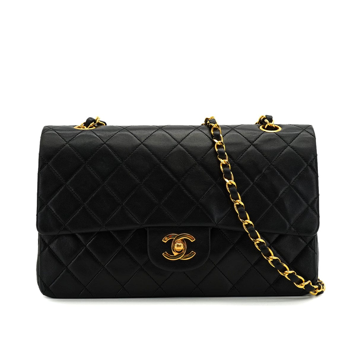 PURPOSE VINTAGE CHANEL CLASSIC FLAP MEDIUM CHAIN SHOULDER BAG BLACK LAMB SKIN GOLD HARDWARE 90327056