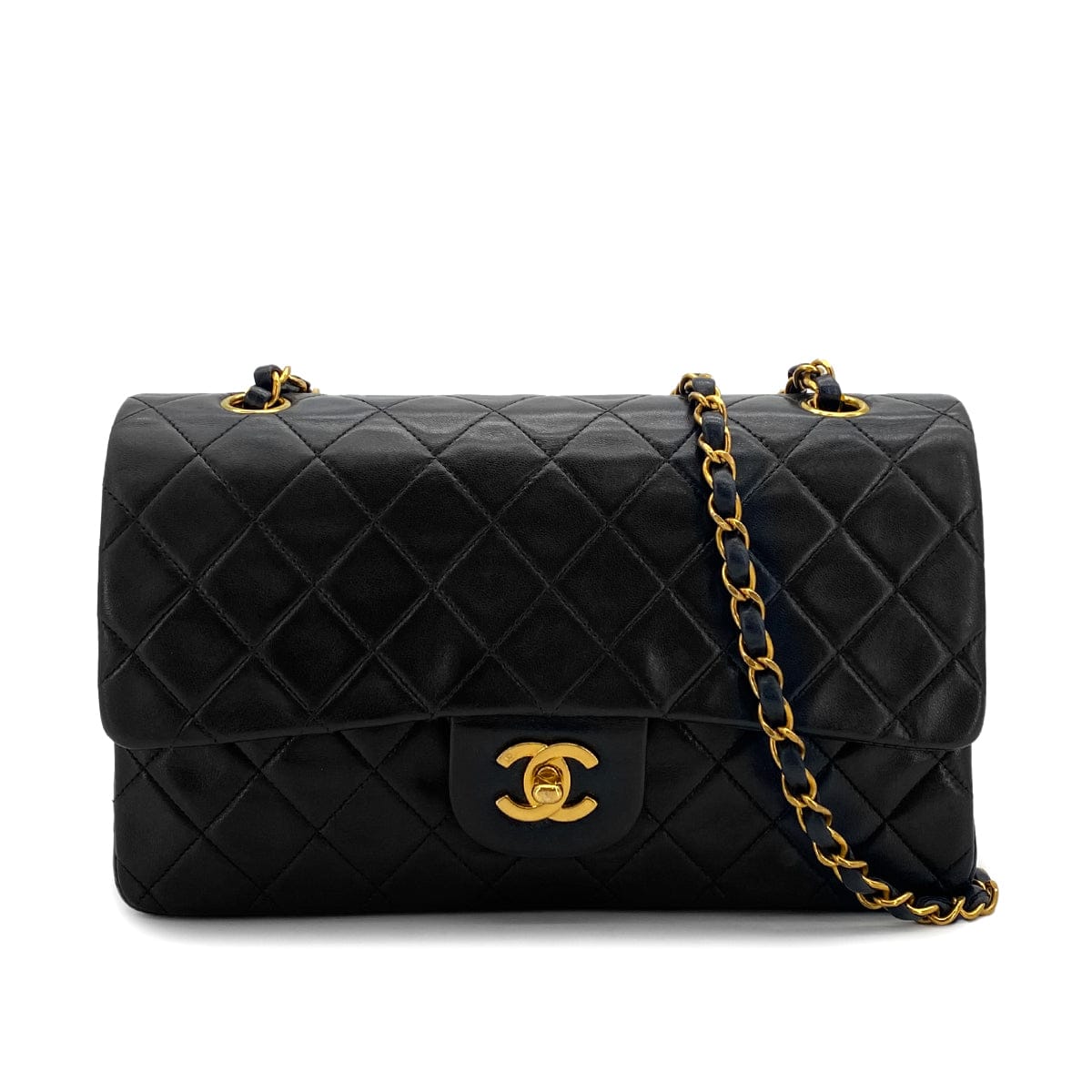 PURPOSE VINTAGE CHANEL CLASSIC FLAP MEDIUM CHAIN SHOULDER BAG BLACK LAMB SKIN GOLD HARDWARE 90327151