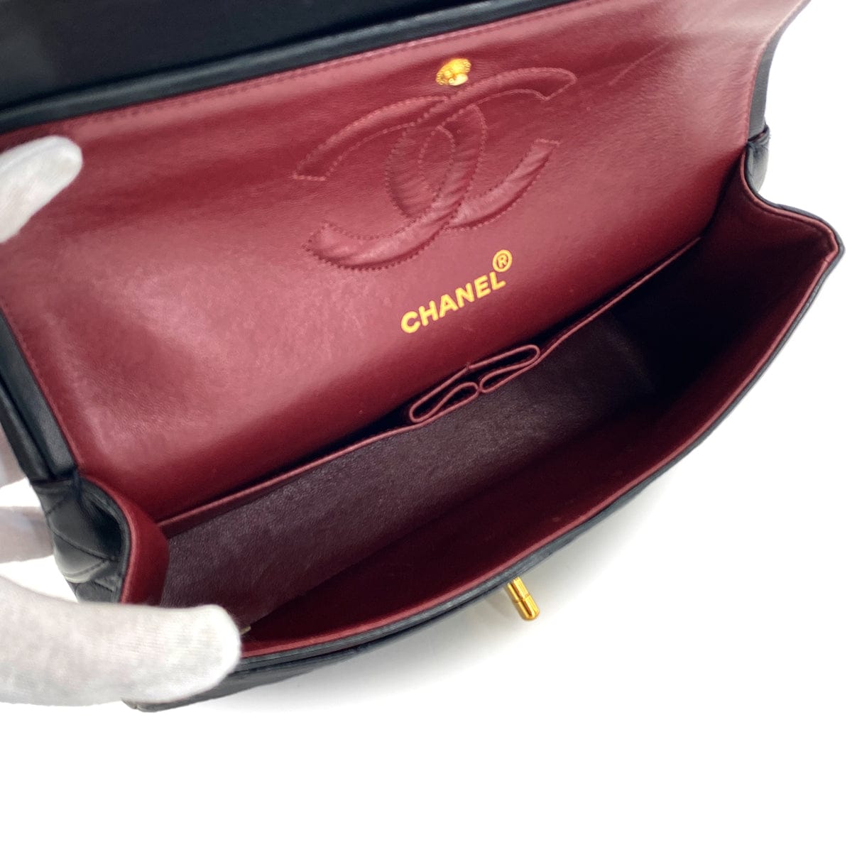 PURPOSE VINTAGE CHANEL CLASSIC FLAP MEDIUM CHAIN SHOULDER BAG BLACK LAMB SKIN GOLD HARDWARE 90327315