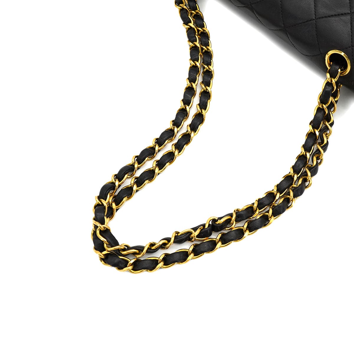 PURPOSE VINTAGE CHANEL CLASSIC FLAP SMALL CHAIN SHOULDER BAG BLACK LAMB SKIN GOLD HARDWARE 90325802