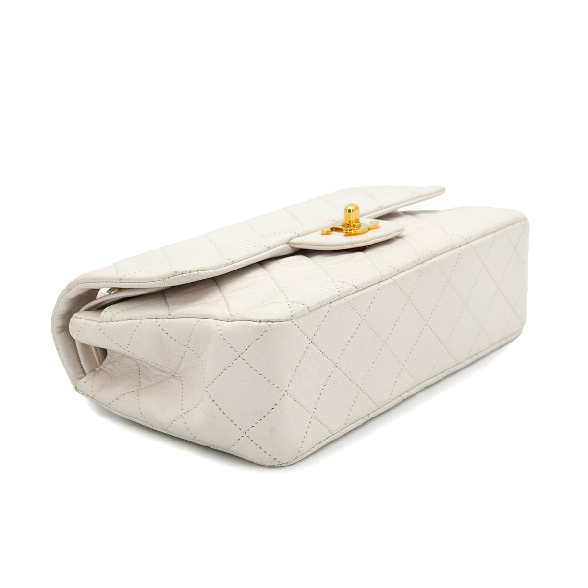 PURPOSE VINTAGE CHANEL CLASSIC FLAP SMALL CHAIN SHOULDER BAG WHITE LAMB SKIN GOLD HARDWARE 90327083