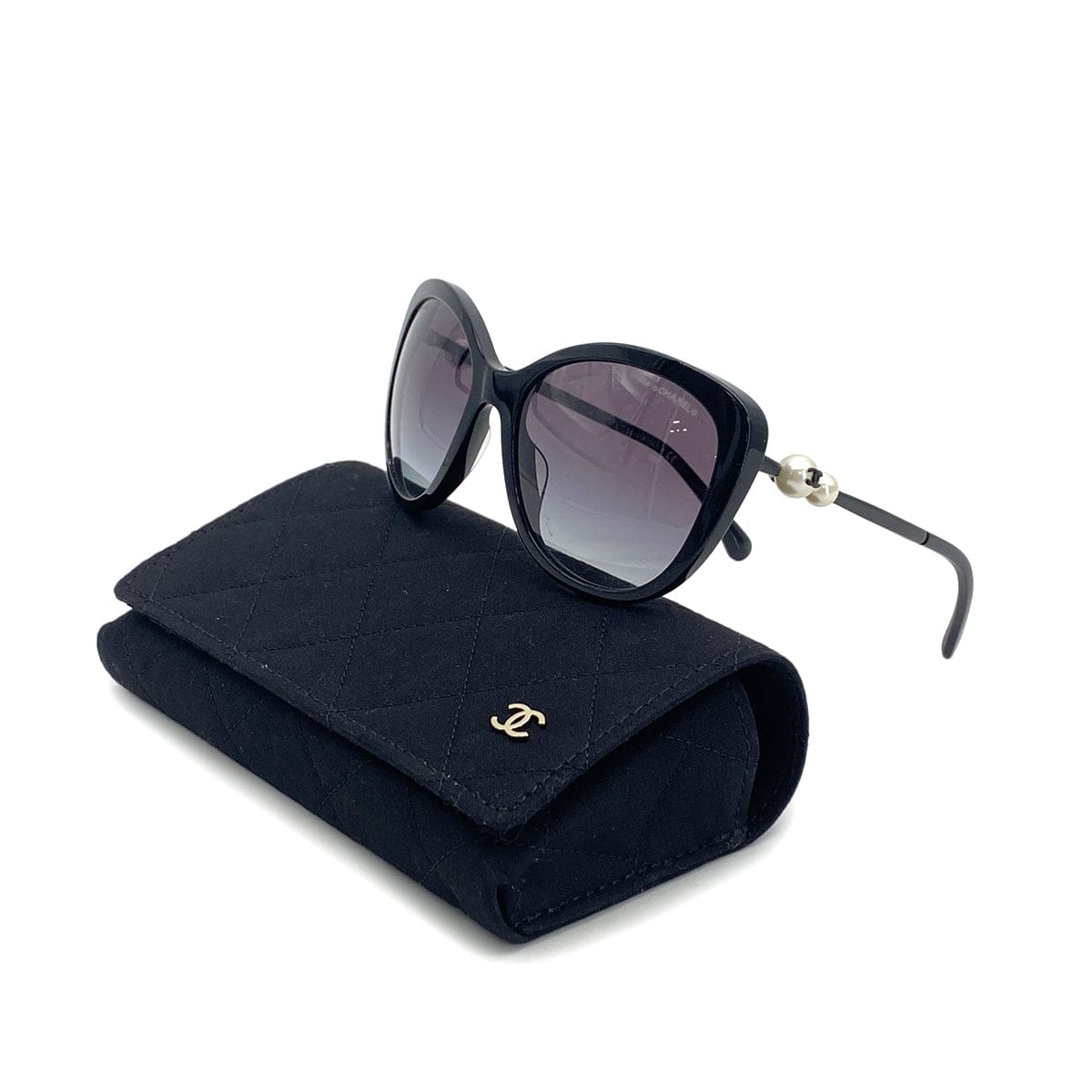 PURPOSE VINTAGE CHANEL COCOMARK DOUBLE FAUX PEARL SUNGLASSES BLACK EYEWEAR 90324632