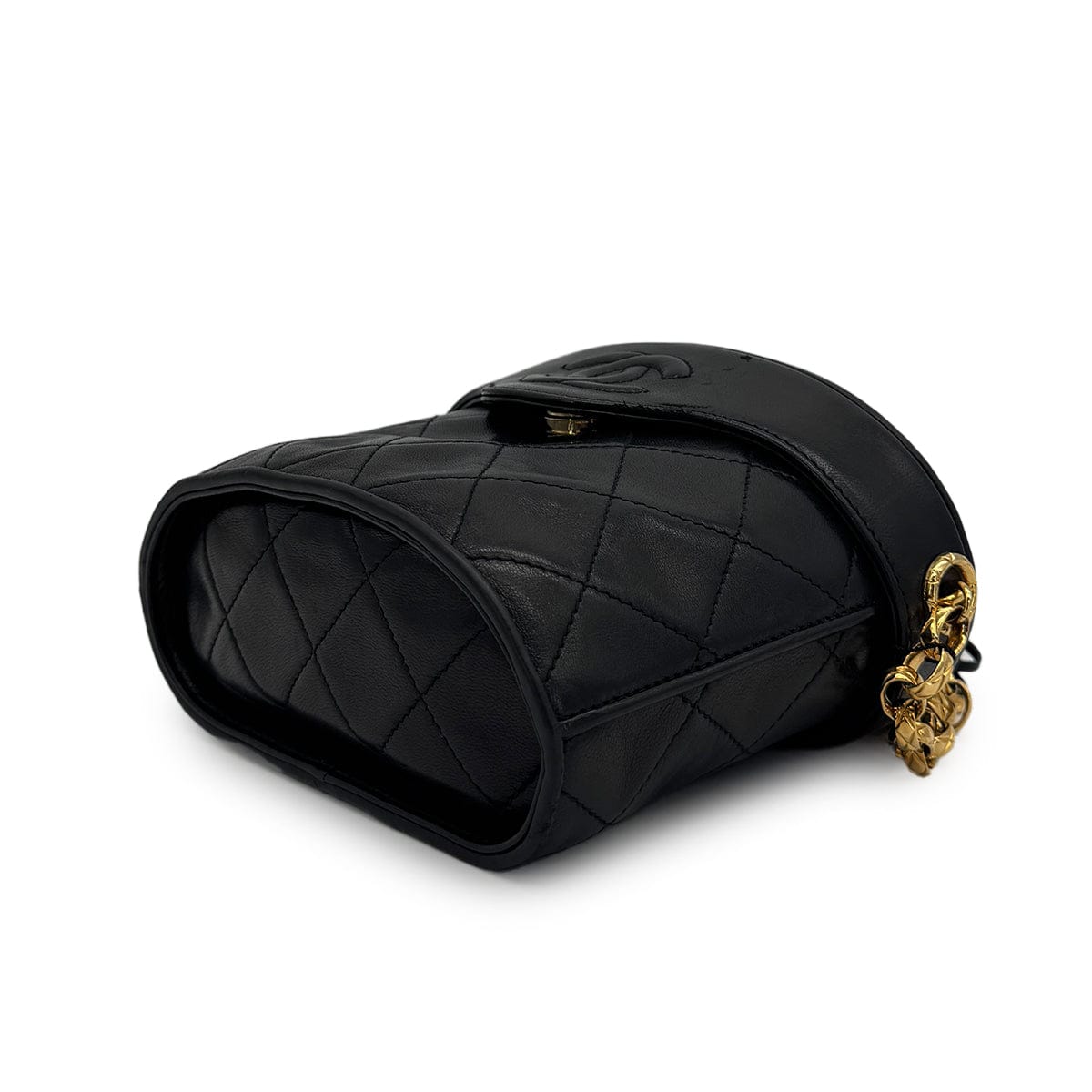 PURPOSE VINTAGE CHANEL COCOMARK FRINGE BIJOU CHAIN SHUOLDER BAG BLACK LAMB SKIN GOLD HARDWARE 90325349