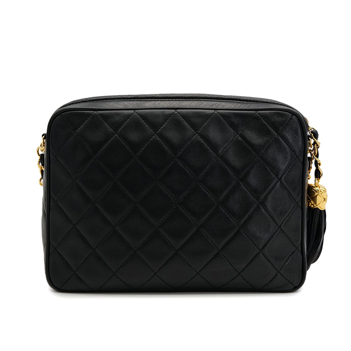 PURPOSE VINTAGE CHANEL COCOMARK MATELASSE FRINGE CHAIN SHUOLDER BAG BLACK LAMB SKIN GOLD HARDWARE 90321008