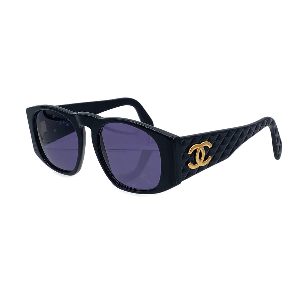 PURPOSE VINTAGE CHANEL COCOMARK MATELASSE SUNGLASSES BLACK GOLD EYEWEAR 90324638