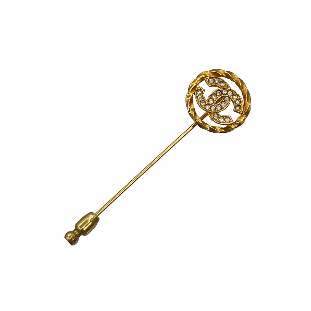 PURPOSE VINTAGE CHANEL COCOMARK PIN BROOCH RHINESTONE GOLD ACCESSORY 90321098