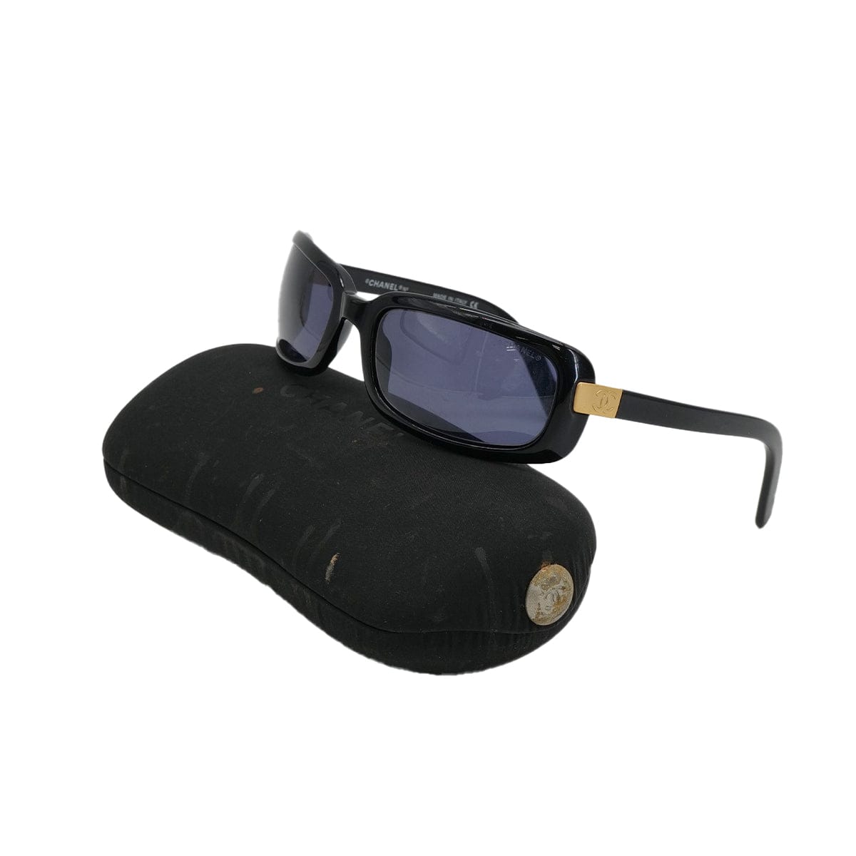 PURPOSE VINTAGE CHANEL COCOMARK SUNGLASSES BLACK GOLD EYEWEAR 90322151