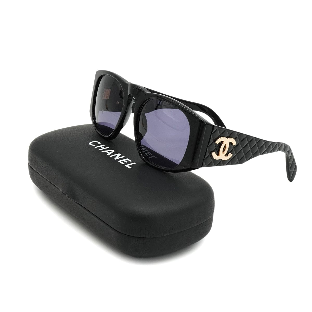 PURPOSE VINTAGE CHANEL COCOMARK SUNGLASSES MATELASSE BLACK EYEWEAR 90326635