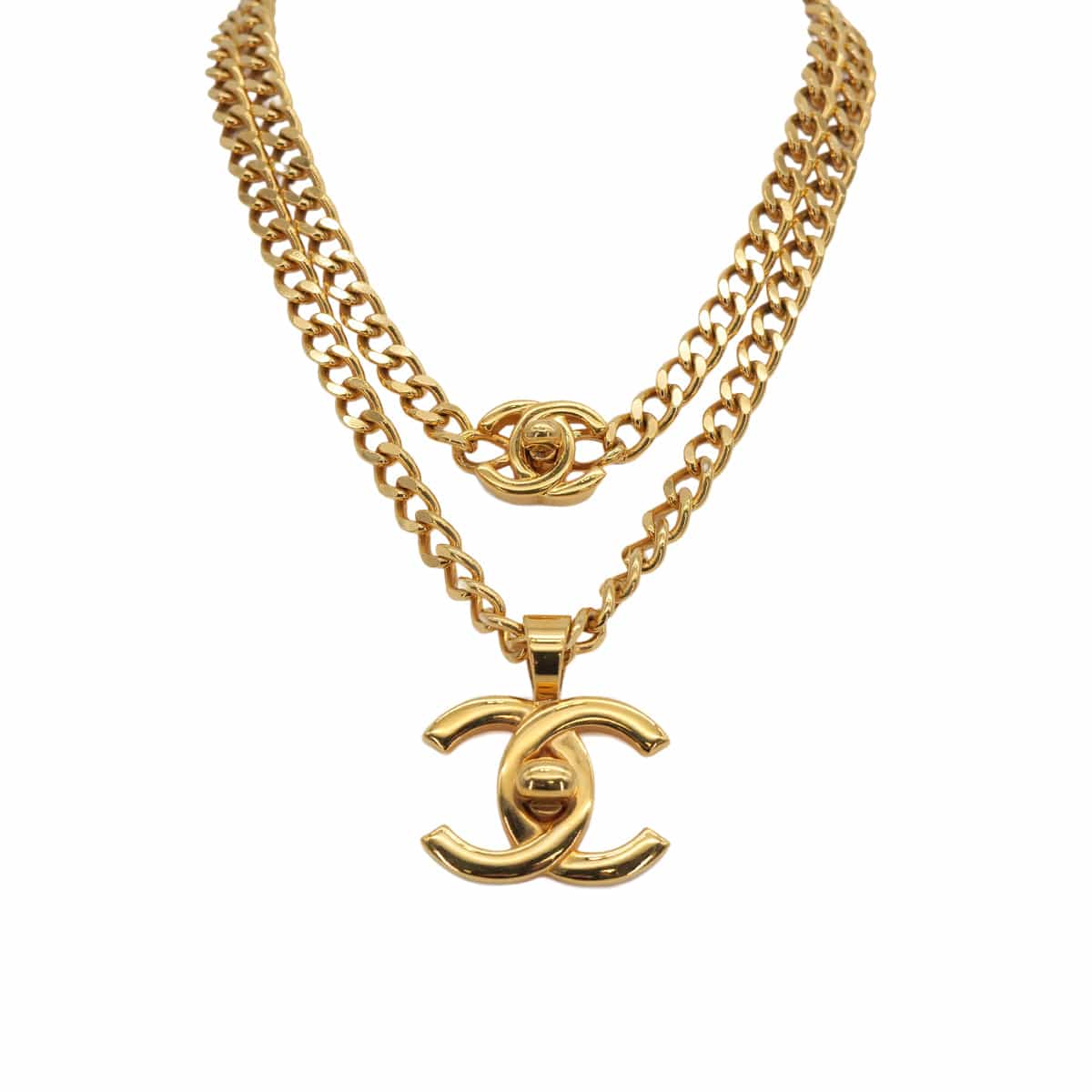 PURPOSE VINTAGE CHANEL COCOMARK TURN LOCK NECKLACE GOLD ACCESSORY 96P 90323483