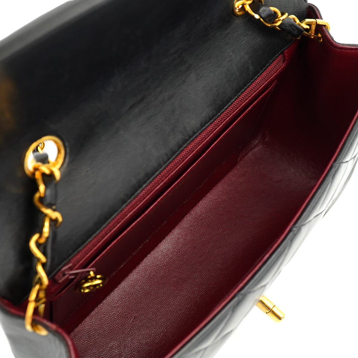 PURPOSE VINTAGE CHANEL DIANA SMALL CHAIN SHOULDER BAG BLACK LAMB SKIN GOLD HARDWARE 90327080