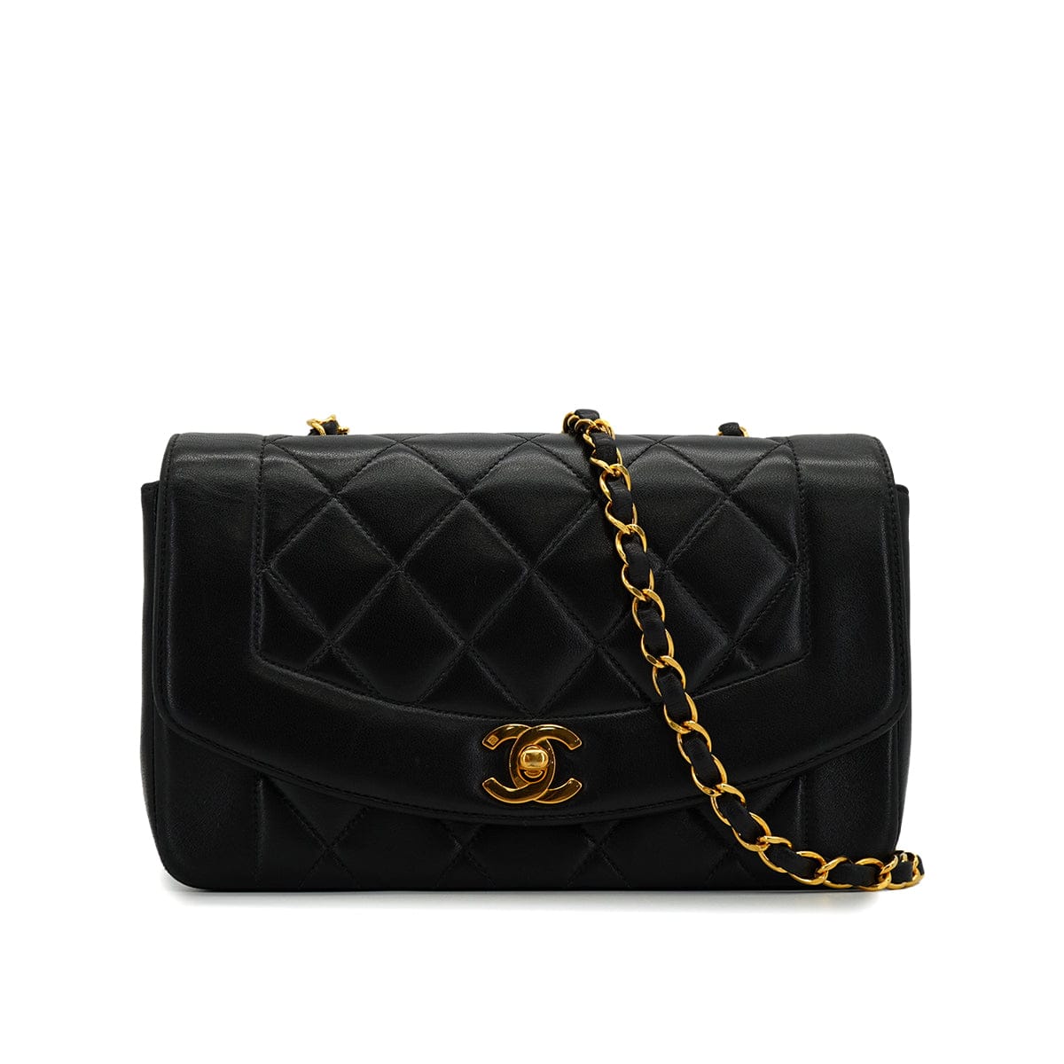 PURPOSE VINTAGE CHANEL DIANA SMALL CHAIN SHOULDER BAG BLACK LAMB SKIN GOLD HARDWARE 90327385