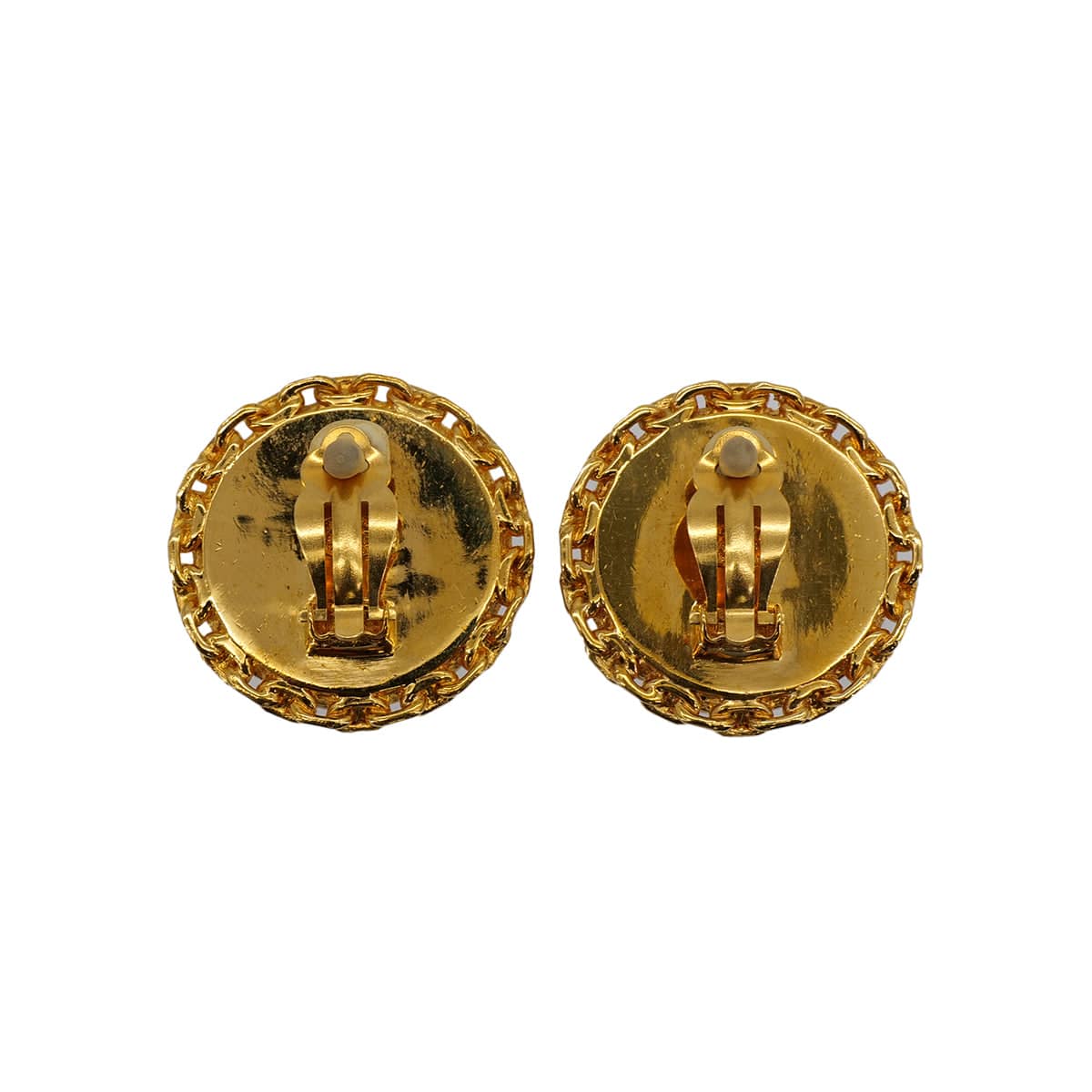 PURPOSE VINTAGE CHANEL EARRINGS COCOMARK CHAIN ROUND GOLD BLACK ACCESSORY 94P 90322137