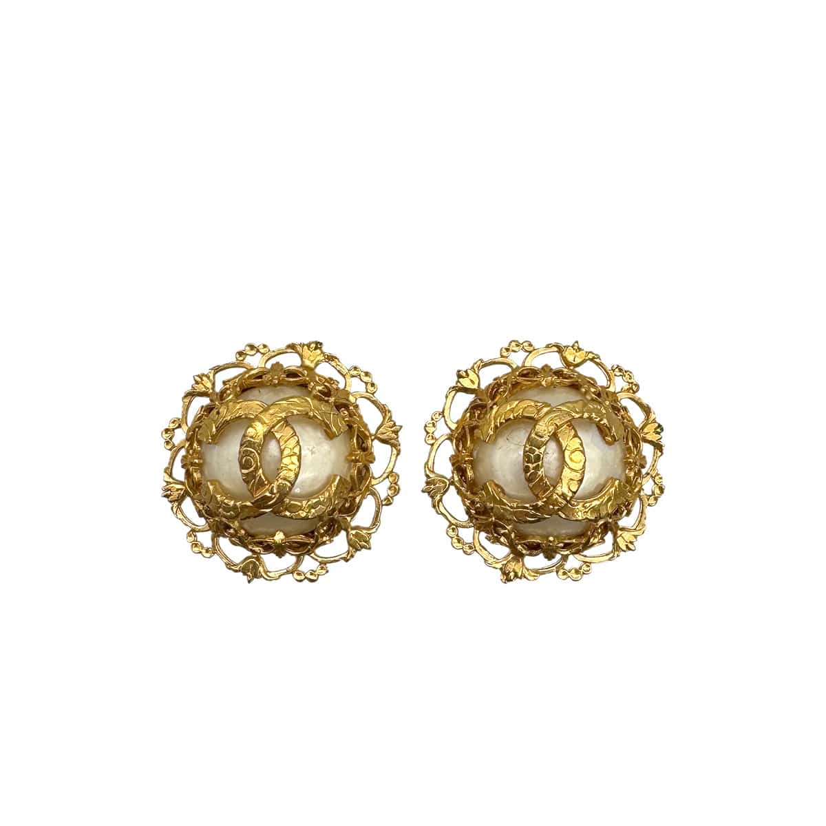 PURPOSE VINTAGE CHANEL EARRINGS COCOMARK FAUX PEARL GOLD ACCESSORY 93P 90320175