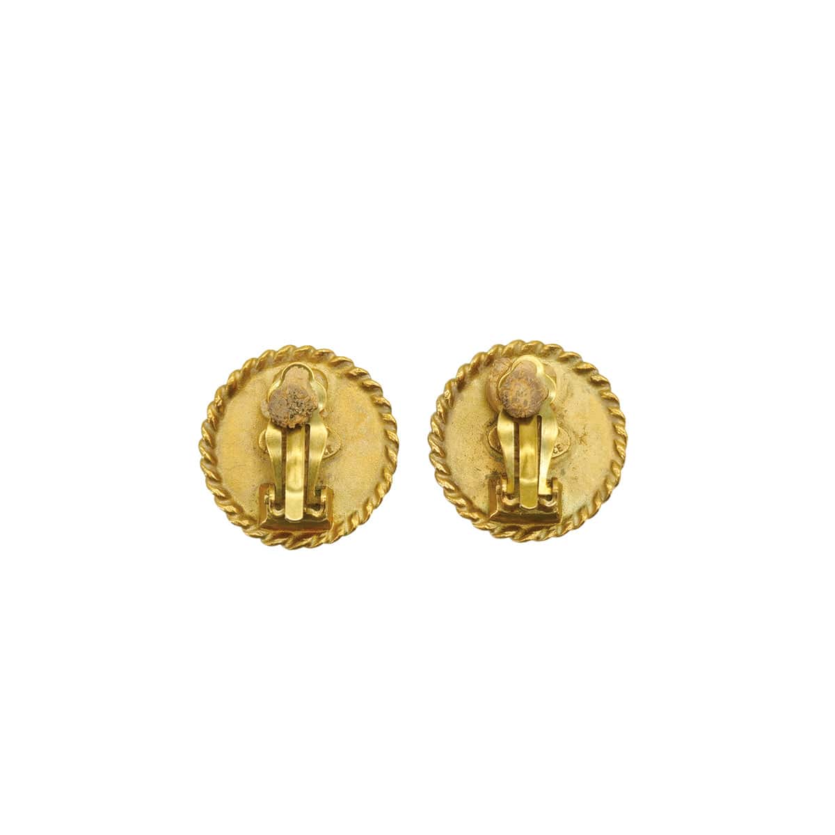 PURPOSE VINTAGE CHANEL EARRINGS COCOMARK ROUND BLACK GOLD ACCESSORY 95P 90315489