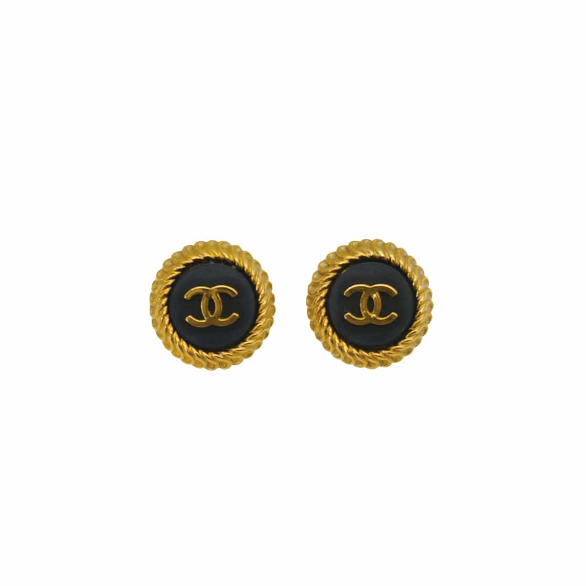 PURPOSE VINTAGE CHANEL EARRINGS COCOMARK ROUND BLACK GOLD ACCESSORY 95P 90315489