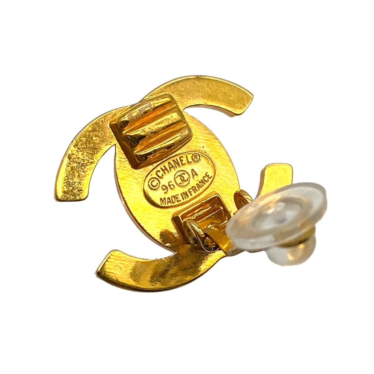 PURPOSE VINTAGE CHANEL EARRINGS TURN LOCK COCOMARK RHINESTONE GOLD ACCESSORY 96A 90323110