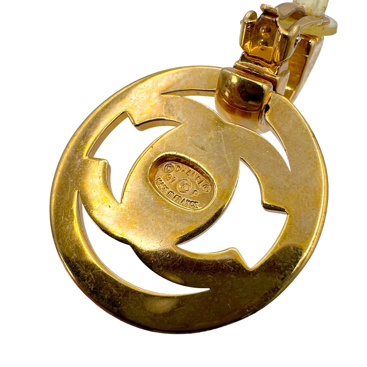 PURPOSE VINTAGE CHANEL EARRINGS TURN LOCK COCOMARK ROUND SWING GOLD ACCESSORY 97P 90322536