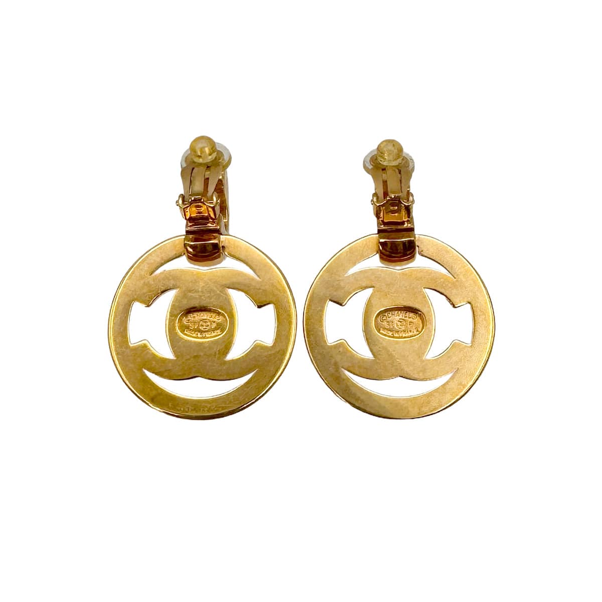 PURPOSE VINTAGE CHANEL EARRINGS TURN LOCK COCOMARK ROUND SWING GOLD ACCESSORY 97P 90322536