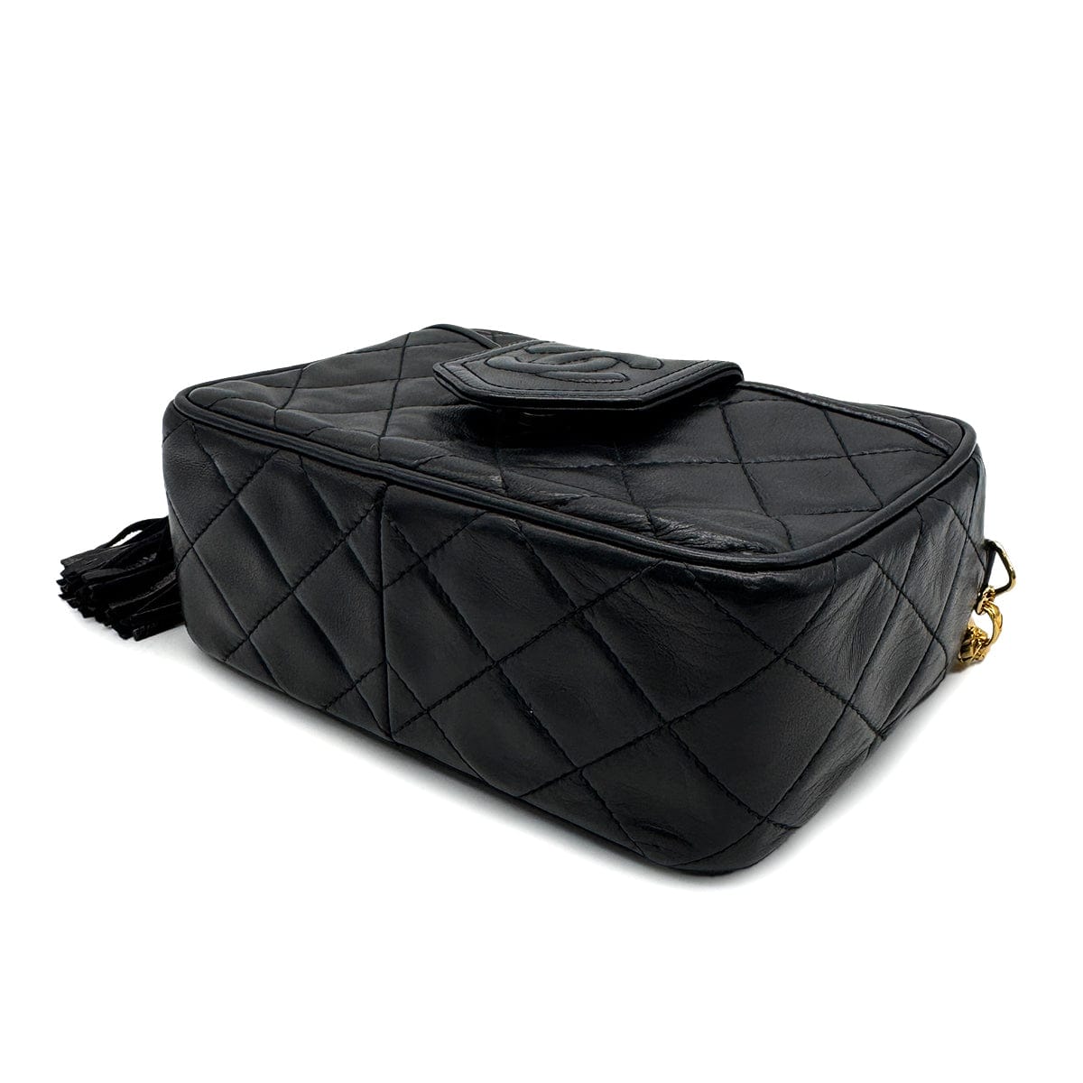 PURPOSE VINTAGE CHANEL FRINGE BIJOU CHAIN SHUOLDER BAG BLACK LAMB SKIN GOLD HARDWARE 90329217