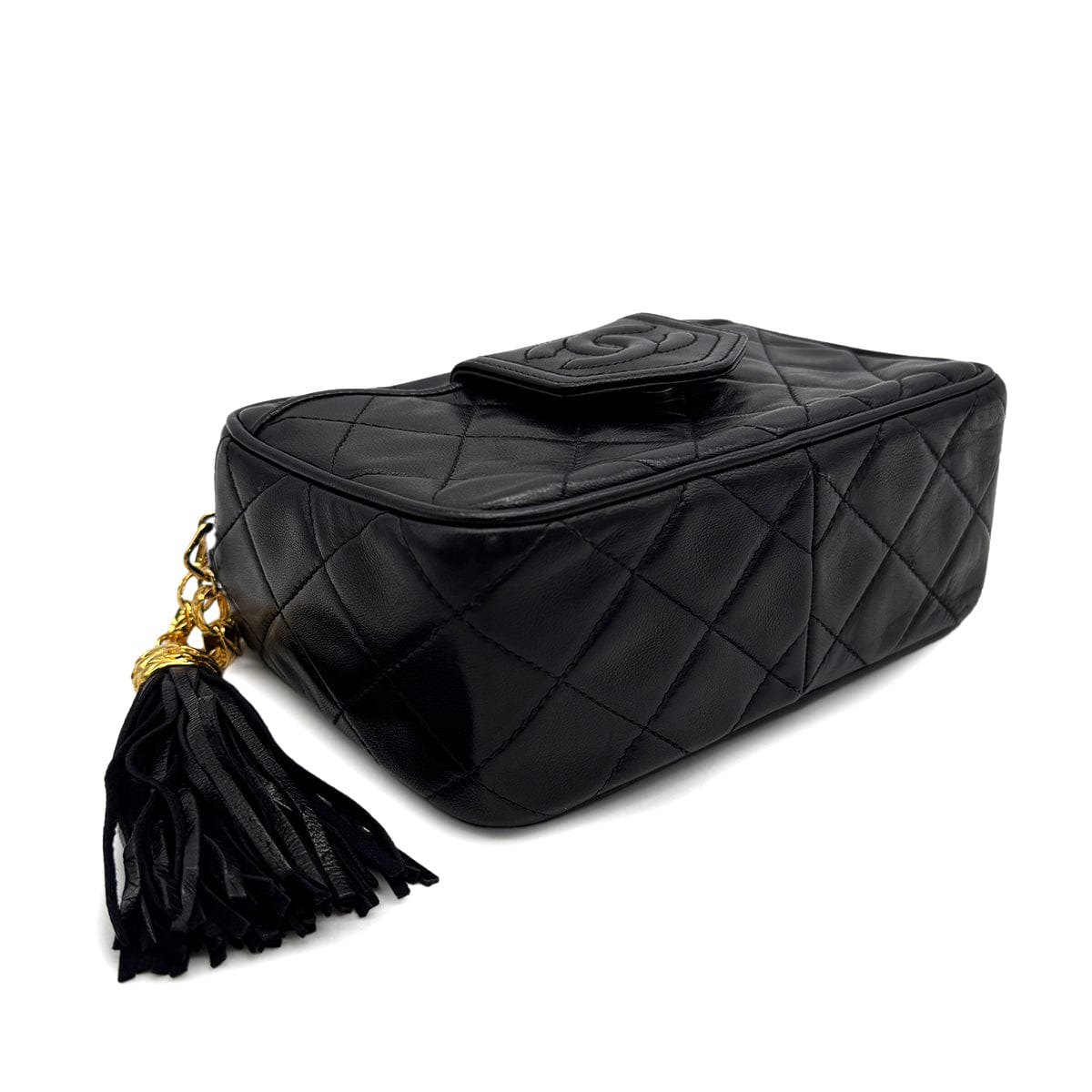 PURPOSE VINTAGE CHANEL FRINGE BIJOU CHAIN SHUOLDER BAG BLACK LAMB SKIN GOLD HARDWARE 90329217