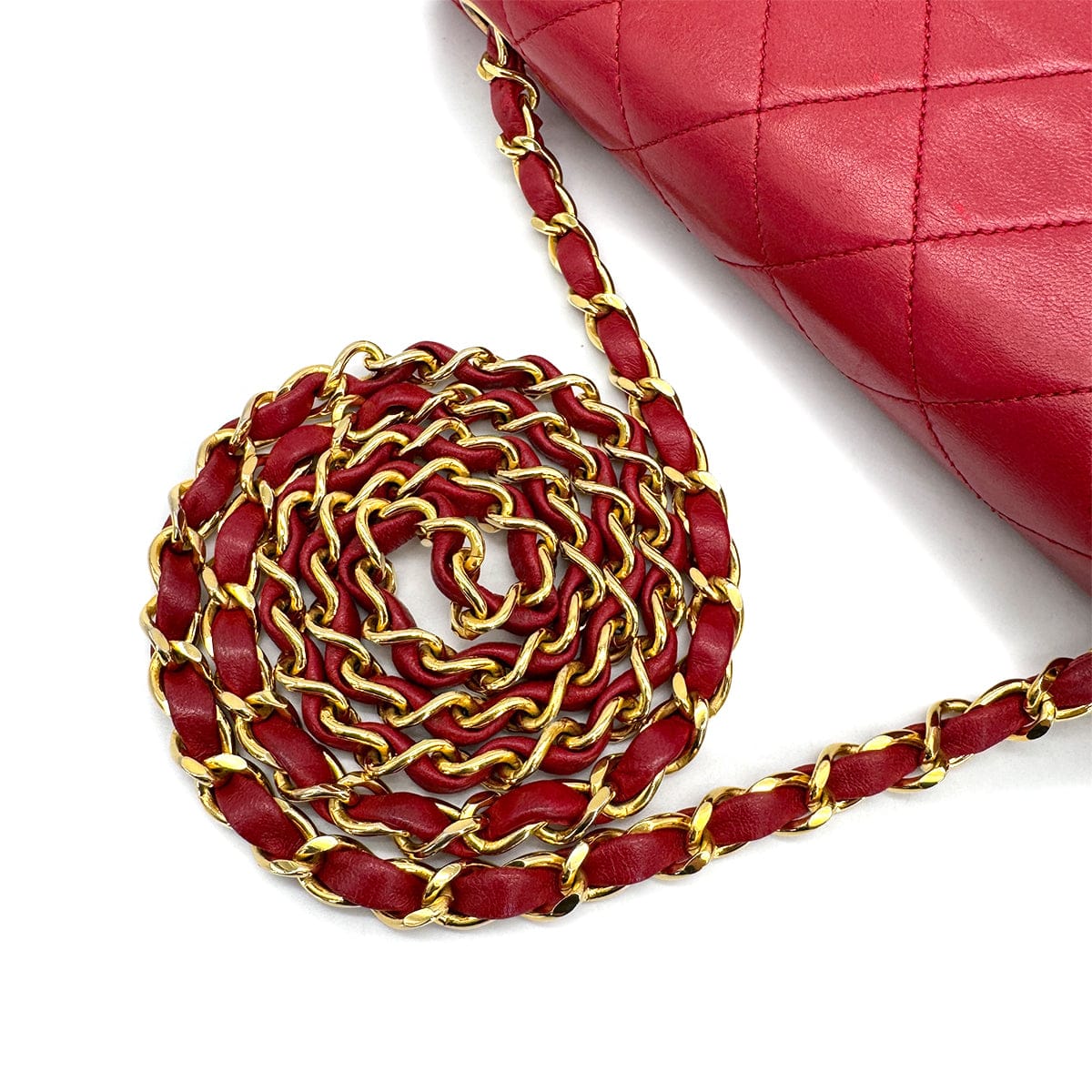 PURPOSE VINTAGE CHANEL FULL FLAP CHAIN SHOULDER BAG RED LAMB SKIN GOLD HARDWARE 90322918