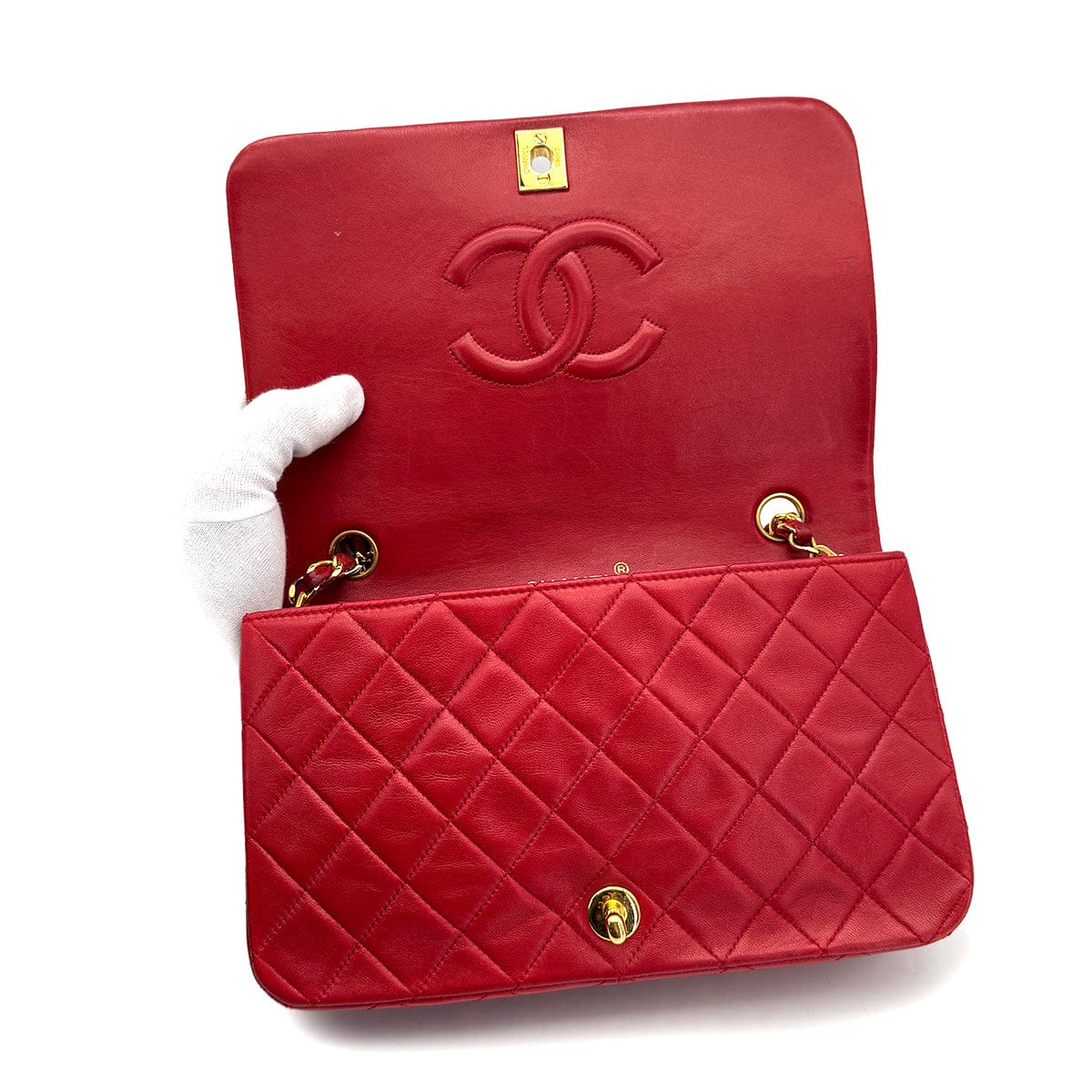 PURPOSE VINTAGE CHANEL FULL FLAP CHAIN SHOULDER BAG RED LAMB SKIN GOLD HARDWARE 90322918