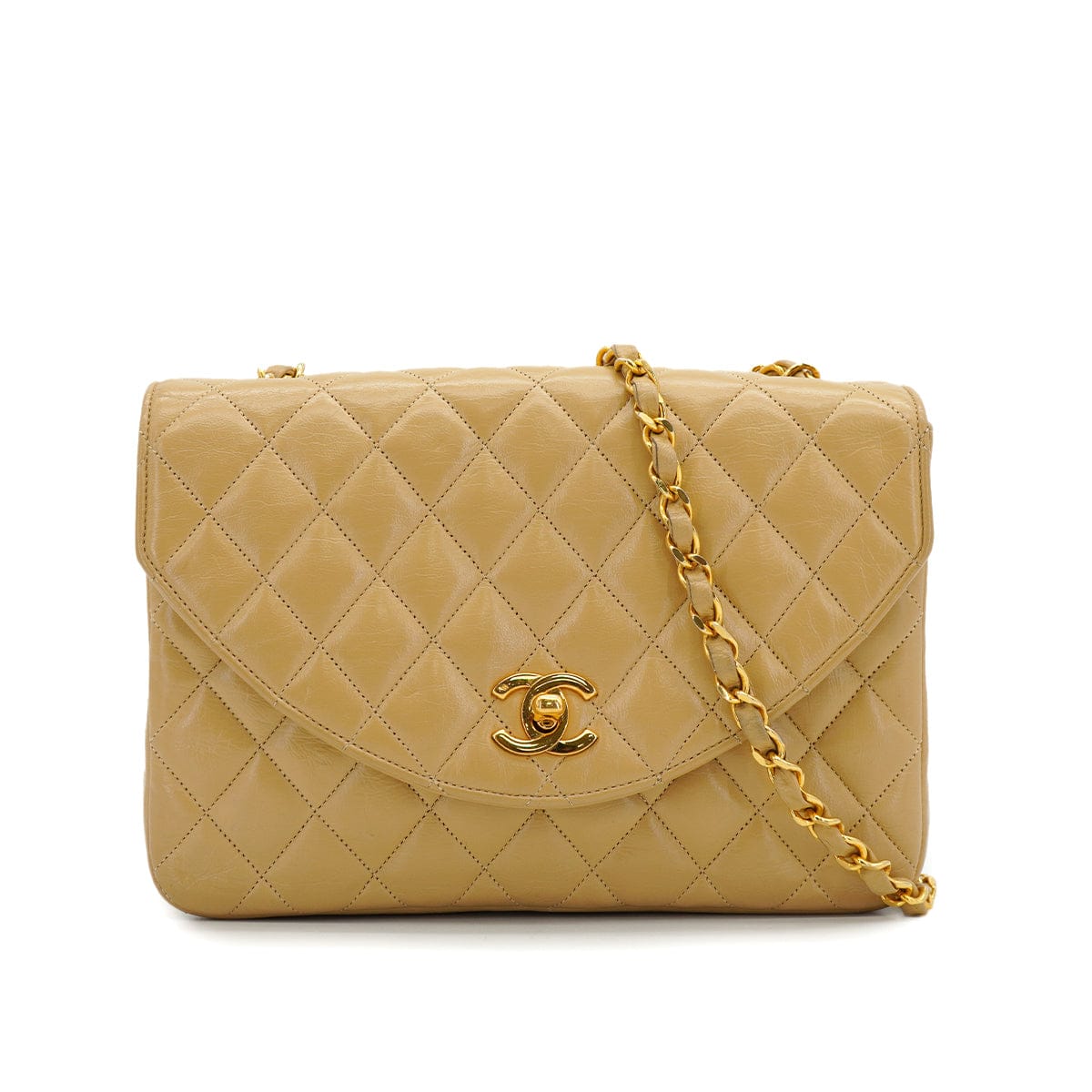 PURPOSE VINTAGE CHANEL HALF MOON CHAIN SHOULDER BAG BEIGE LAMB SKIN GOLD HARDWARE 90317895