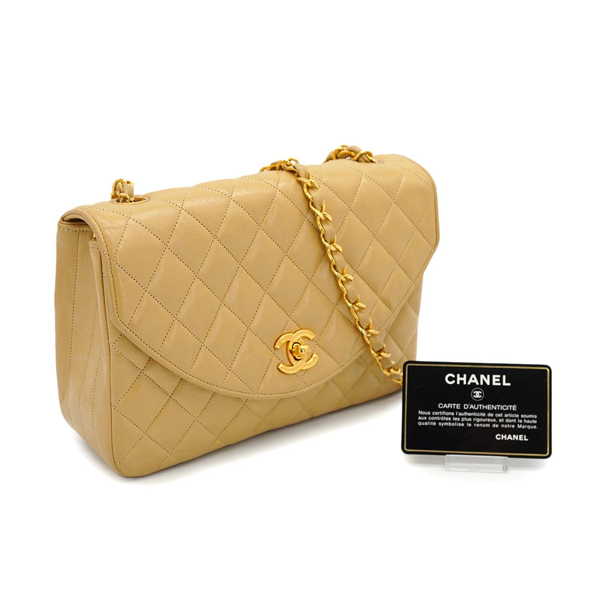 PURPOSE VINTAGE CHANEL HALF MOON CHAIN SHOULDER BAG BEIGE LAMB SKIN GOLD HARDWARE 90317895