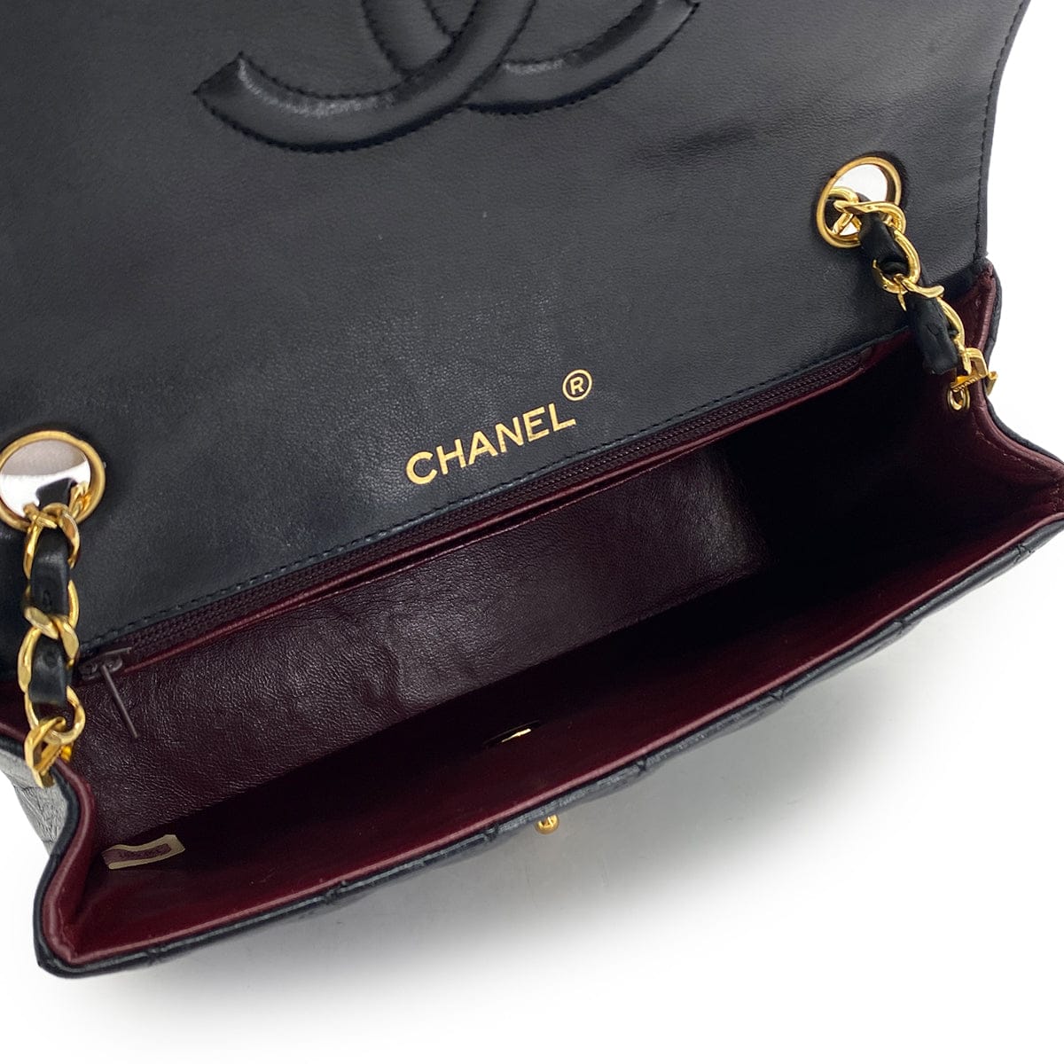 PURPOSE VINTAGE CHANEL HALF MOON CHAIN SHOULDER BAG BLACK LAMB SKIN GOLD HARDWARE 90317923