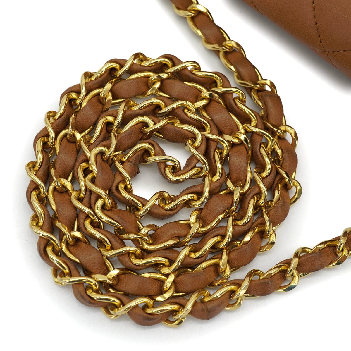 PURPOSE VINTAGE CHANEL HALF MOON CHAIN SHOULDER BAG BROWN LAMB SKIN GOLD HARDWARE 90318628