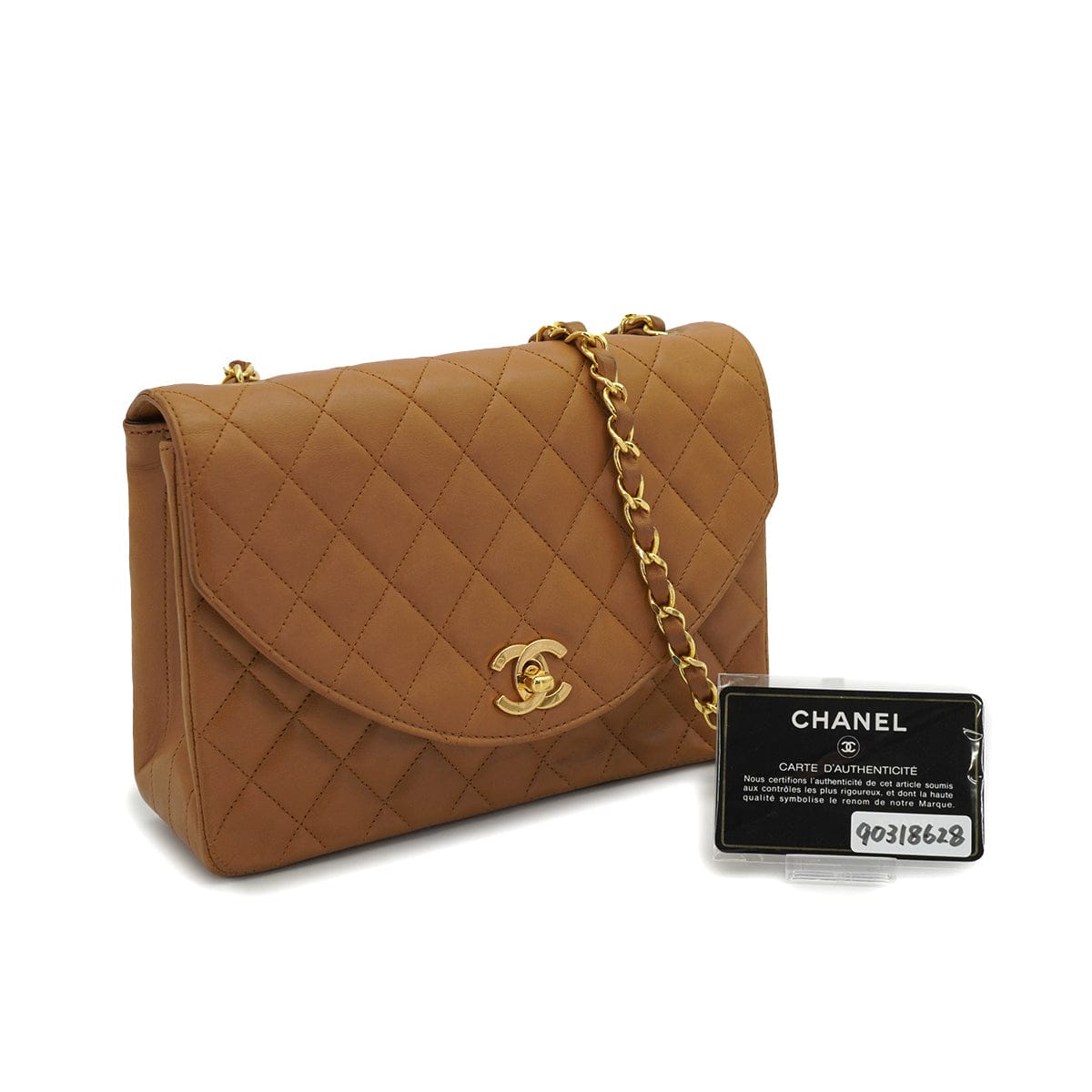 PURPOSE VINTAGE CHANEL HALF MOON CHAIN SHOULDER BAG BROWN LAMB SKIN GOLD HARDWARE 90318628