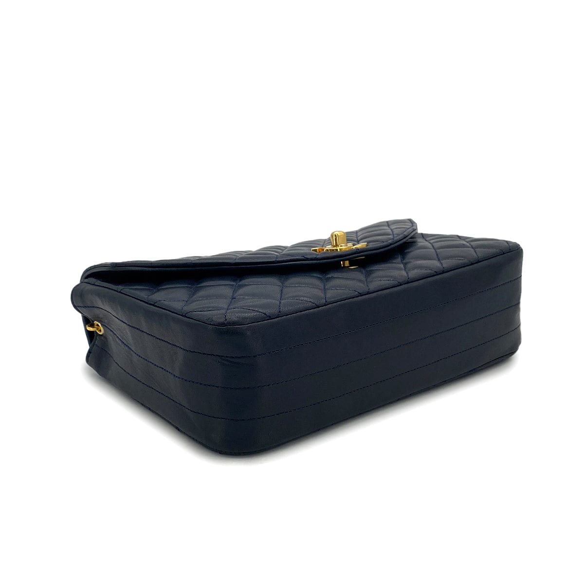 PURPOSE VINTAGE CHANEL HALF MOON CHAIN SHOULDER BAG NAVY LAMB SKIN GOLD HARDWARE 90318630