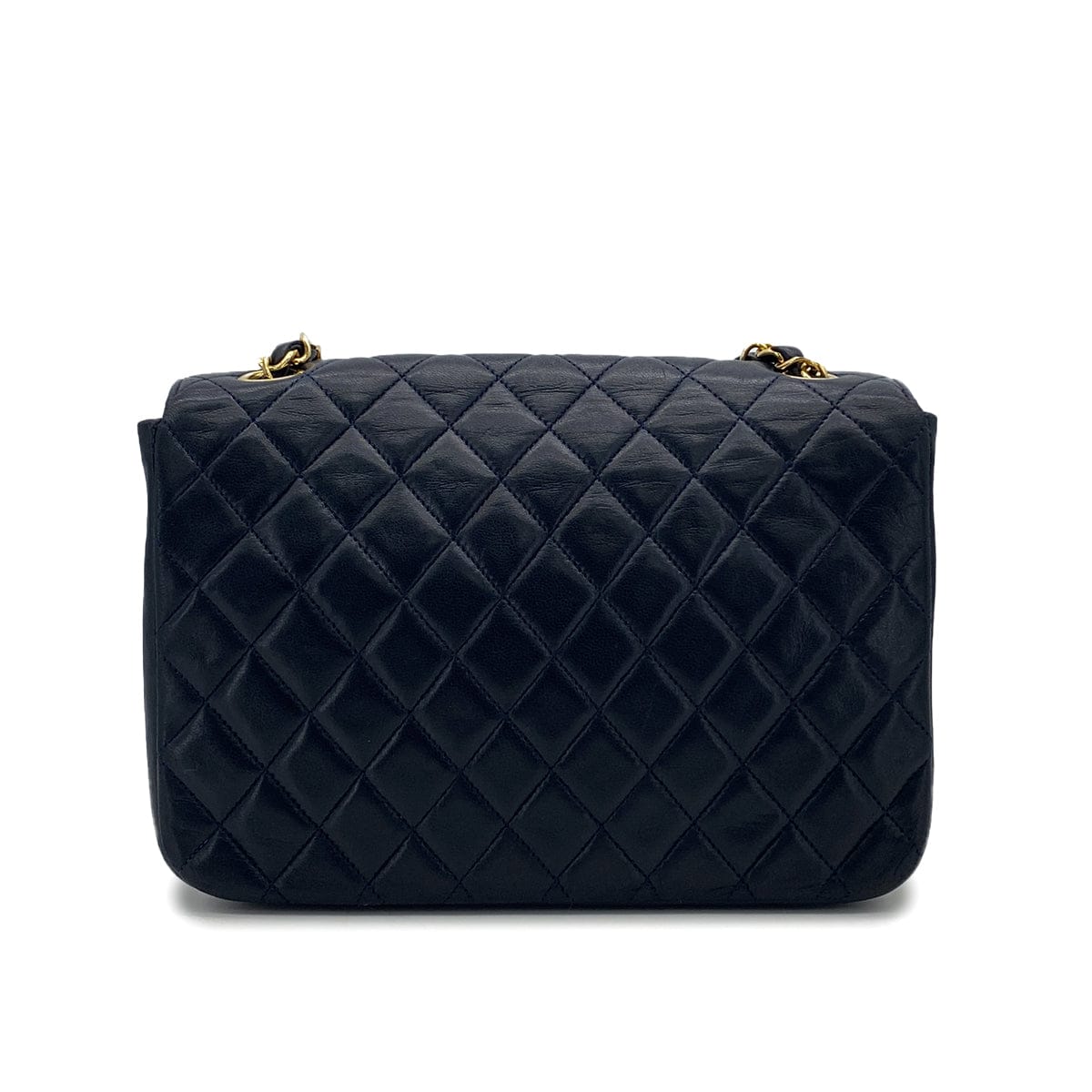 PURPOSE VINTAGE CHANEL HALF MOON CHAIN SHOULDER BAG NAVY LAMB SKIN GOLD HARDWARE 90318630