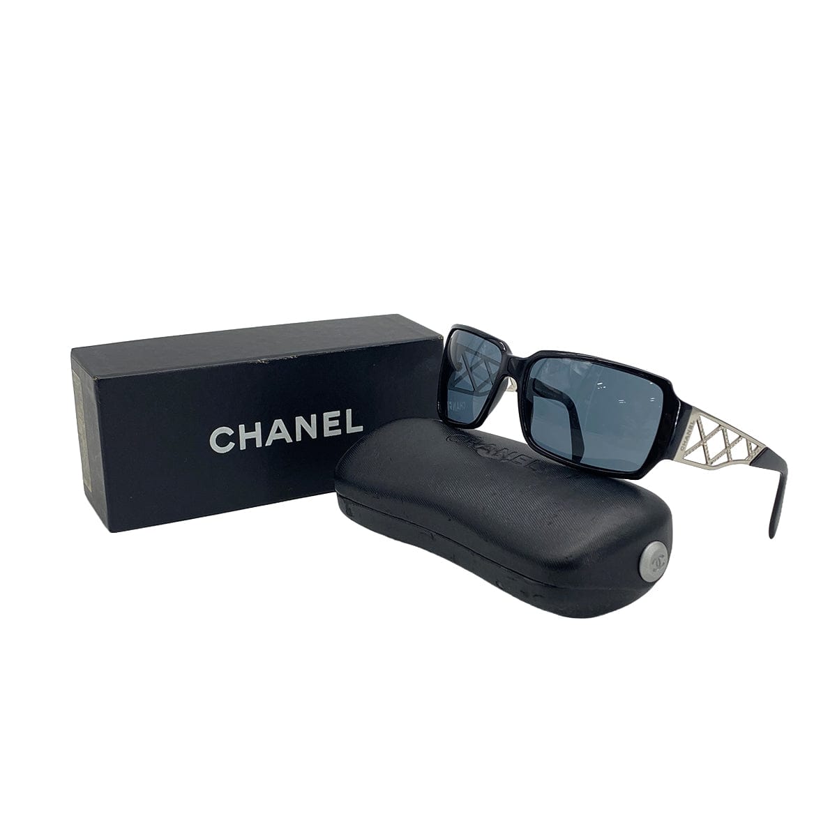 PURPOSE VINTAGE CHANEL LOGO RHINESTONE CRYSTAL SUNGLASSES BLACK SILVER EYEWEAR 90324626