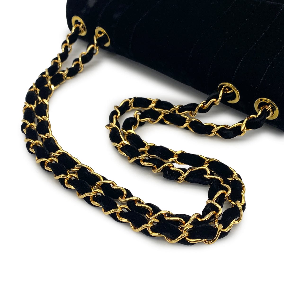 PURPOSE VINTAGE CHANEL MADEMOISELLE CHAIN SHOULDER BAG BLACK VELOR GOLD HARDWARE 90325613