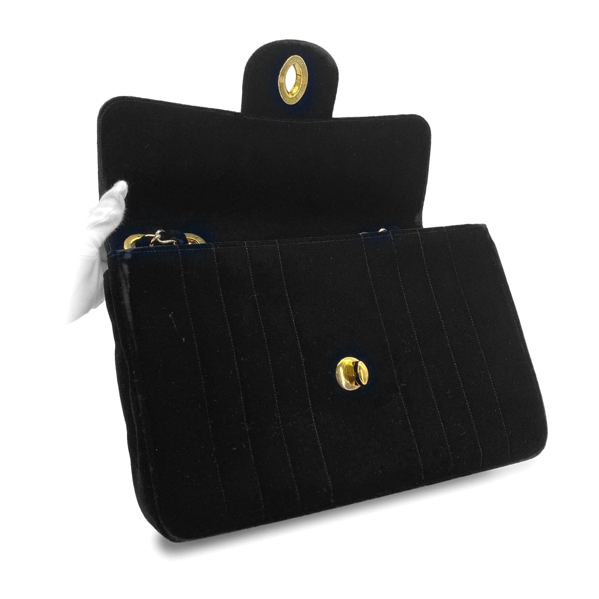 PURPOSE VINTAGE CHANEL MADEMOISELLE CHAIN SHOULDER BAG BLACK VELOR GOLD HARDWARE 90325613