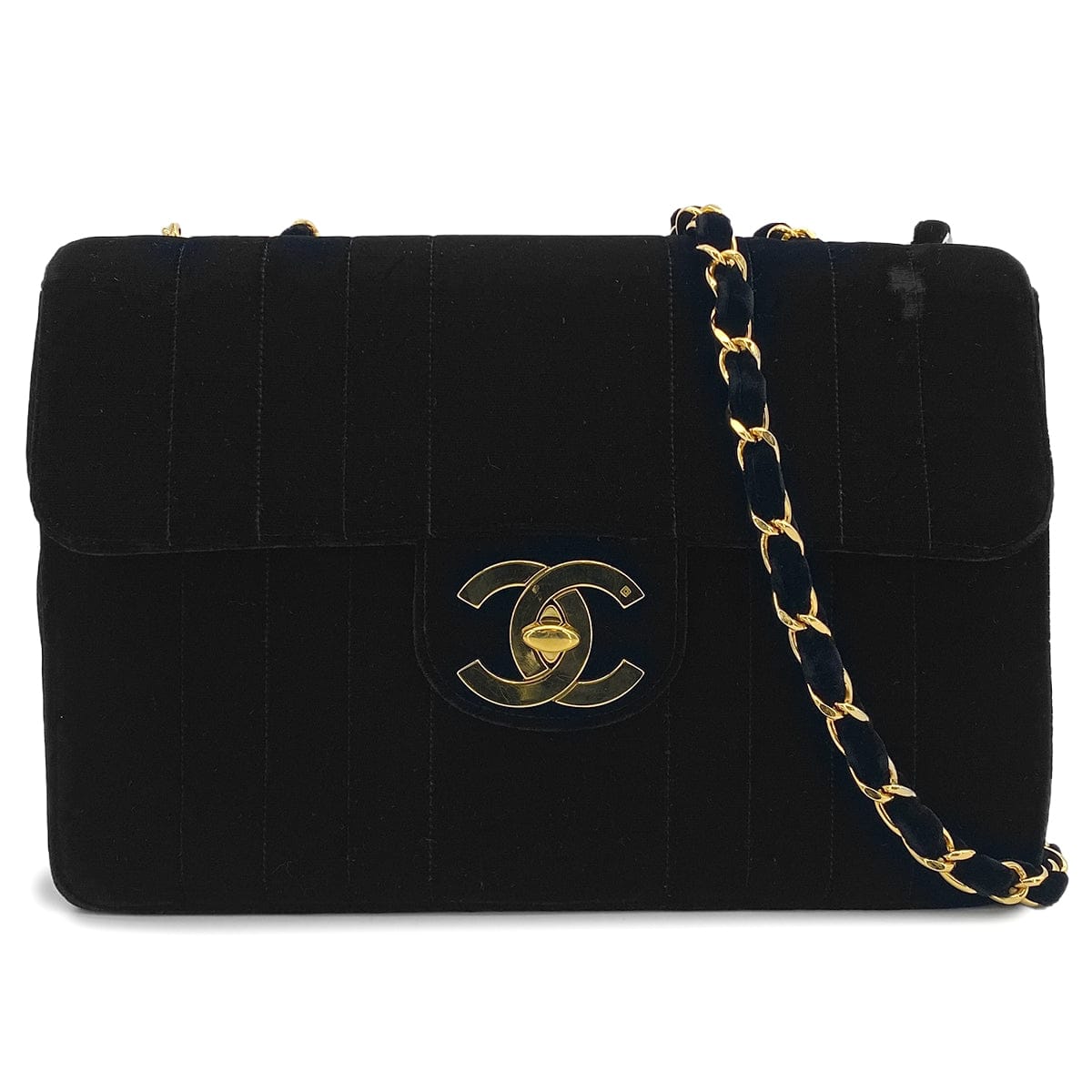 PURPOSE VINTAGE CHANEL MADEMOISELLE CHAIN SHOULDER BAG BLACK VELOR GOLD HARDWARE 90325613