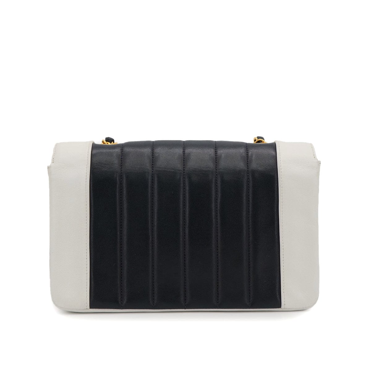 PURPOSE VINTAGE CHANEL MADEMOISELLE CHAIN SHOULDER BAG NAVY WHITE LAMB SKIN GOLD HARDWARE 90322940