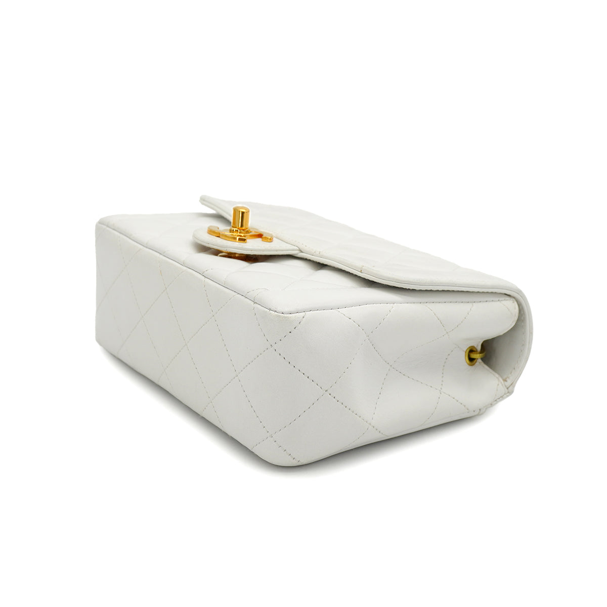 PURPOSE VINTAGE CHANEL MATELASSE BIG COCO CHAIN HAND BAG WHITE LAMB SKIN GOLD HARDWARE 90327091